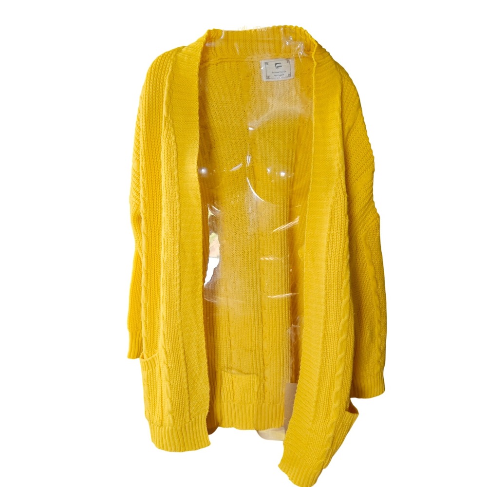 For G and PL Womens Yellow Cable Knit Cardigan‎ Open Front Sweater Small Pockets